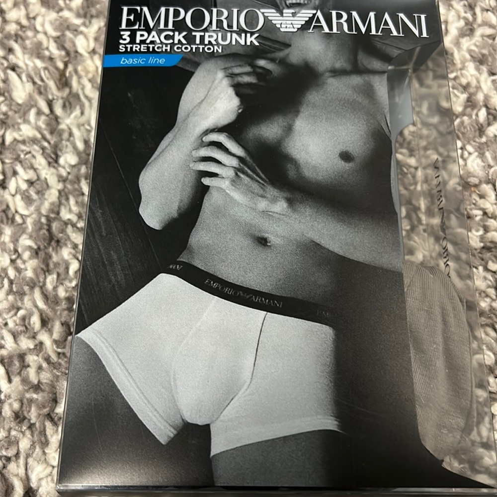 Emporio Armani 3pk stretch cotton trunk.  Basic line.  New.  Sizes US L and S.